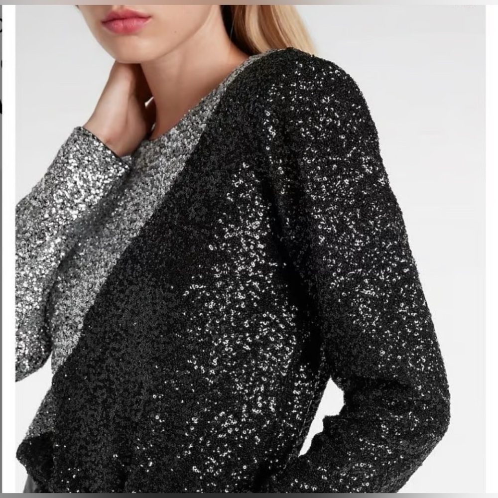 NEW Express Black and Silver Sequin Bodysuit